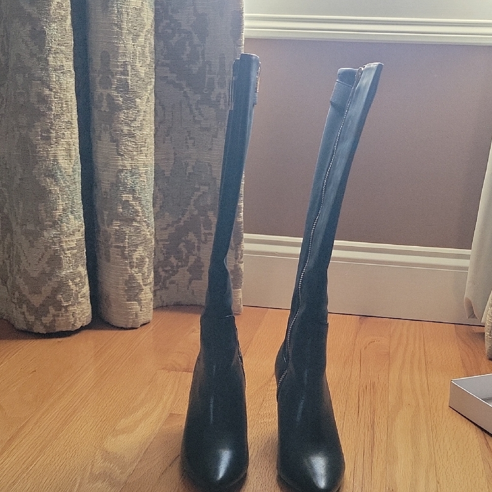 Calvin Klein Jaidia Cow Silk/ Neoprene Elegant Black Knee-High Women's Boots